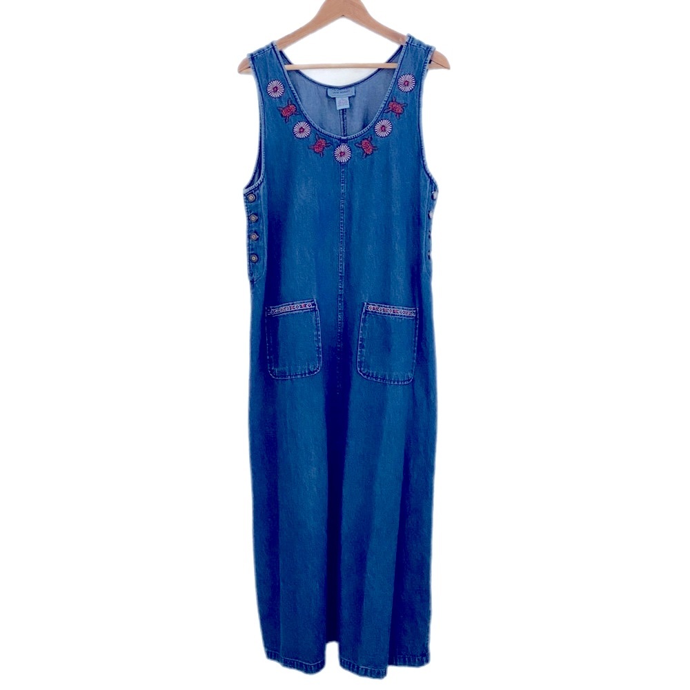 Vintage Jane Ashley denim embroidered dress. Size Large